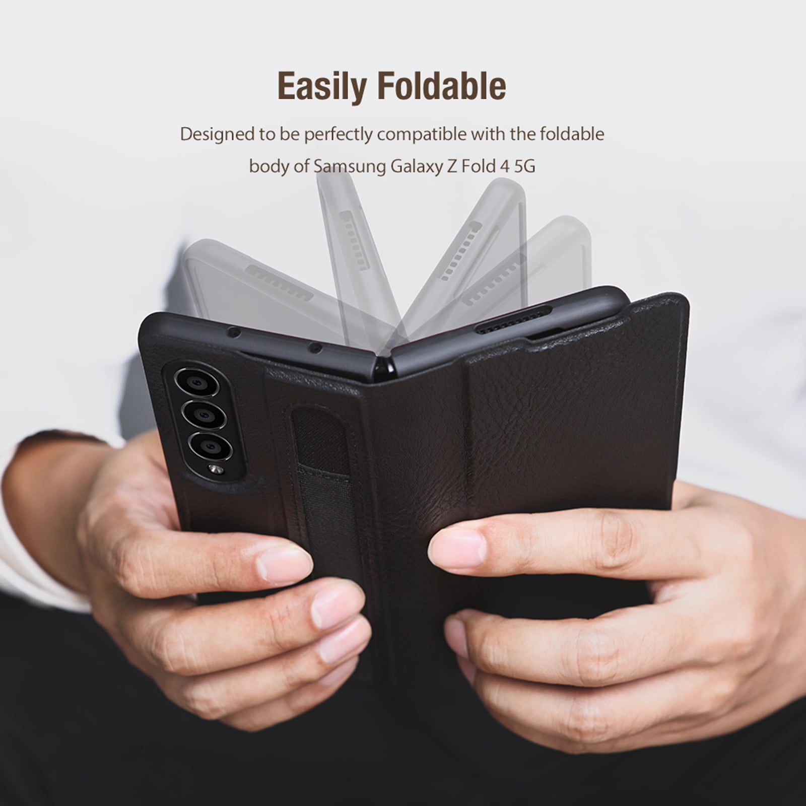 Compatible with Samsung Galaxy Z Fold4 Wallet Case with S Pen Holder, Premium PU Leather Flip Folio, Card Slots, RFID Blocking, Kickstand, Phone Cover for Galaxy Z Fold 4, Brown