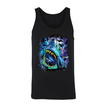 Neon Black Light Cosmo Shark Men's Tank Top Ocean Nebula (Shark Tank Best Sellers)