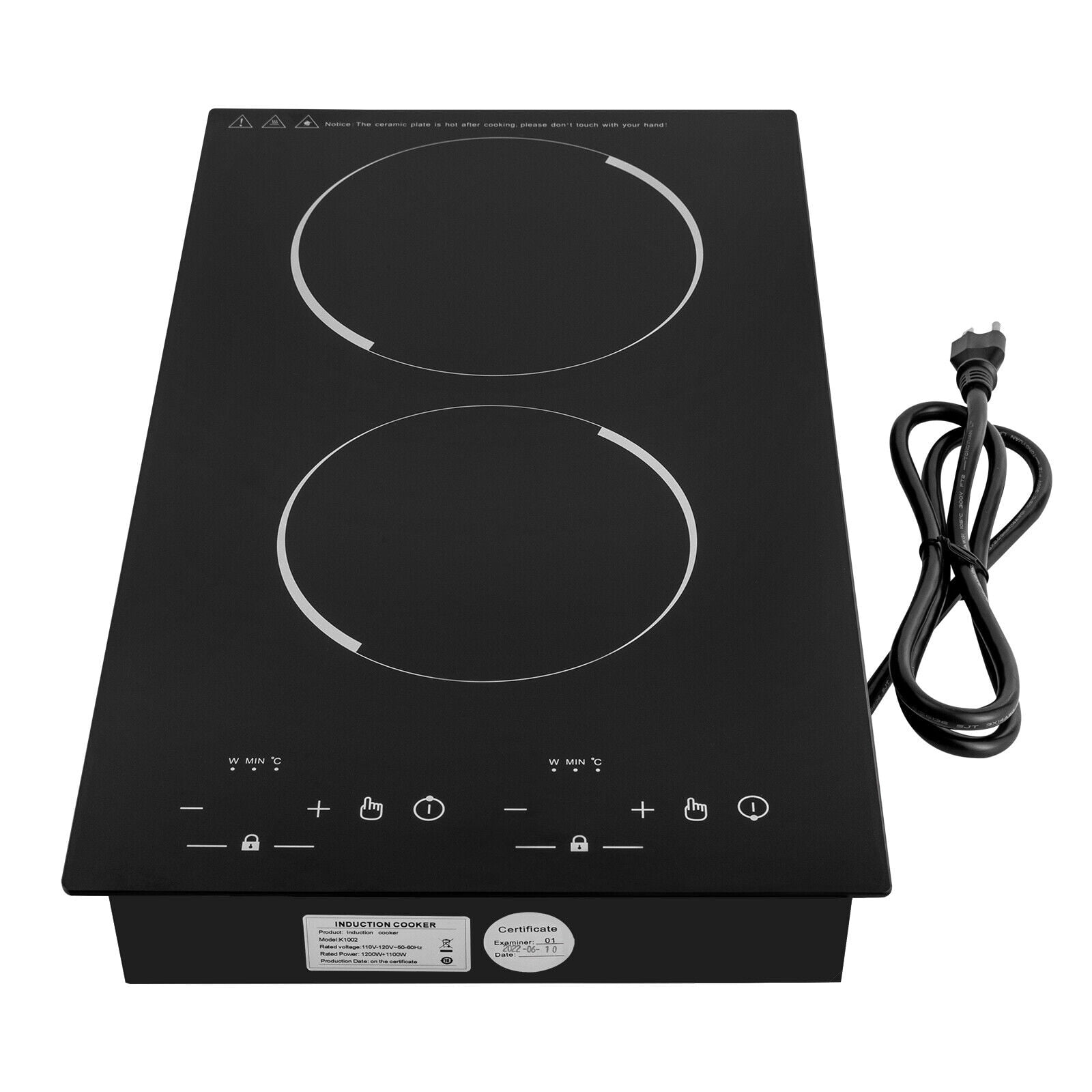 Miumaeov Double Induction Cooktop Cooker with 2 Burner Independent Control Ultrathin Body 9 Temperature 1200W+1100W Black Crystal Panel Induction Cooker with Timer Safety Lock