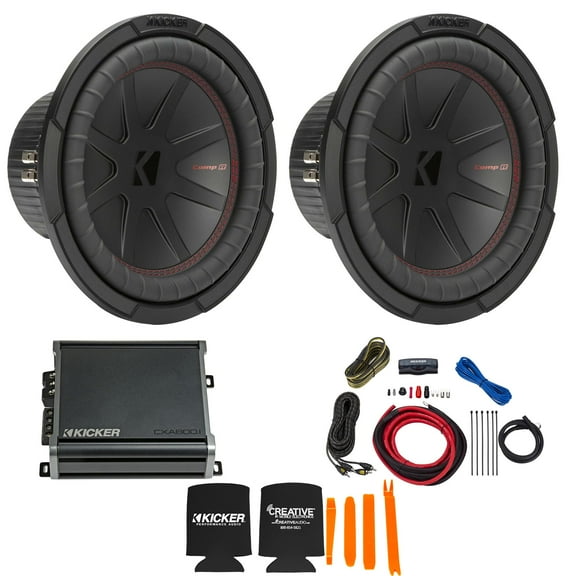Kicker 10 Inch Comp R Woofer Includes Two 48CWR102 Package with 46CXA8001 Amplifier and wire kit