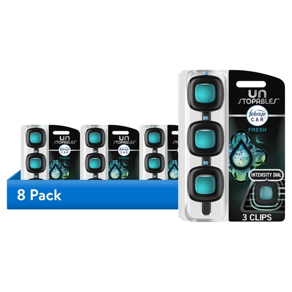 (8 pack) Febreze Car Air Freshener, Odor-Fighting Car Vent Clip, Unstopables Fresh, 3 Count
