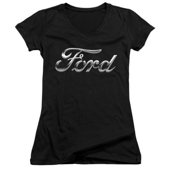 Ford Chrome Ford Logo Junior Women's V-Neck T-Shirt Black