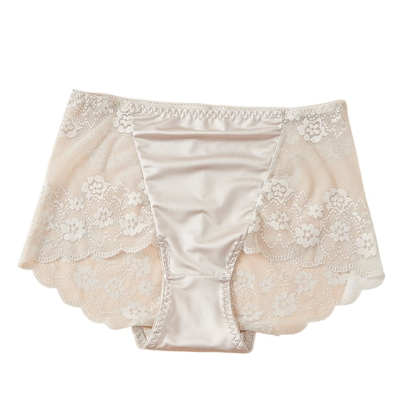 VONCOS Women's Plus Size High Waisted Lace Briefs with Tummy Control, Nylon Spandex Breathable Floral Lace Panties, Scalloped Edges, Beige 1-Pack,Size 4XL