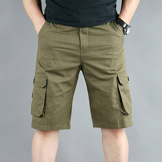 AherBiu Mens Cargo Shorts Loose Fitting Spring Summer Outdoor Hiking Shorts with Multi Pockets Solid Color Shorts