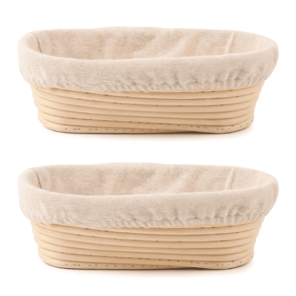 2-Piece Proofing Basket Set: Oval Dough Proofing Bowls for Sourdough Bread - Food-Grade Rattan w/Liners, Perfect for Professional & Home Bakers