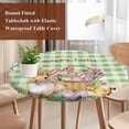 thumbnail image 4 of Easter Bunny Round Tablecloth, Fitted Table Cover with Elastic for 45"-54" Round Tables, Spring Easter Eggs Floral Sage Green Check Table Cloth Outdoor Indoor Dinning Party Waterproof Tablecloths, 4 of 7