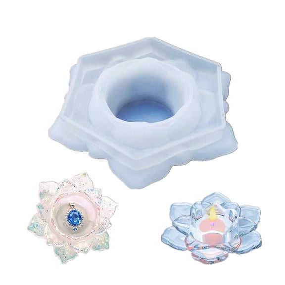 JOWNEEL Lotus Tealight Candles Holders Resin Mold, Flower Candlestick Epoxy Casting Silicone Molds for DIY Jewelry Box, Trinket Container, Candy Box Home Table Decoration