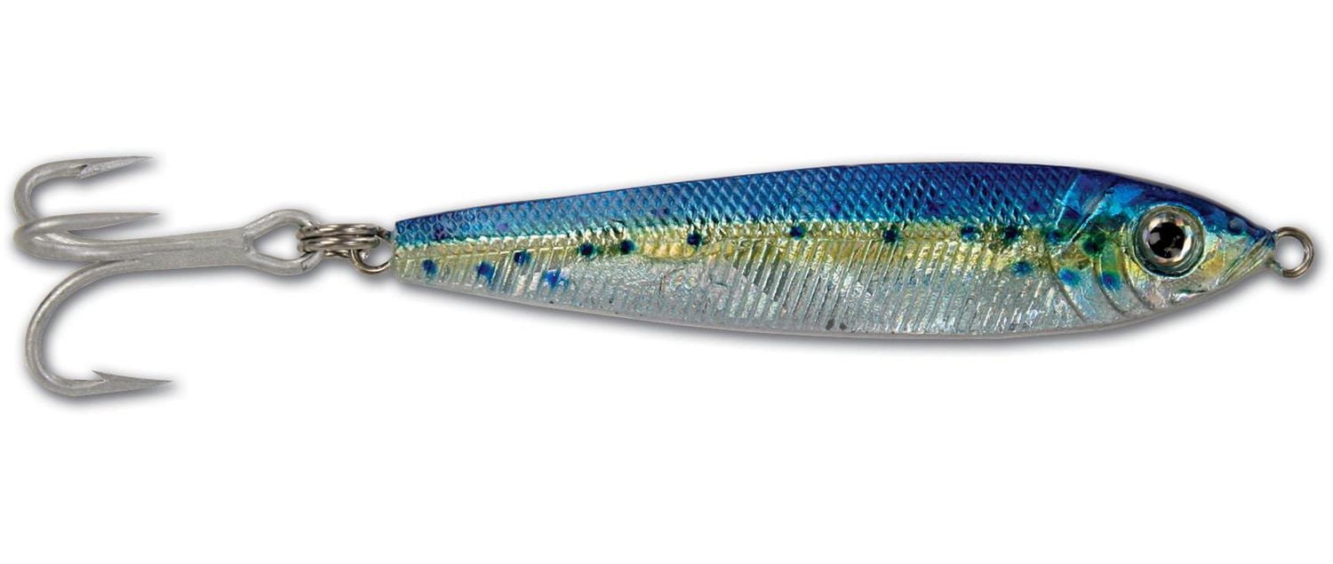 GOT-CHA JF34-BYS Jigfish Lure, 2-1/4", 3/4oz, Treble Hook, Blue/Yellow/Silver, Jigfish Lure, Blue/Yellow/Silv