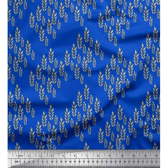 Soimoi Blue polyester Crepe Fabric Seal Leaves Print Sewing Fabric Yard 52 Inch Wide