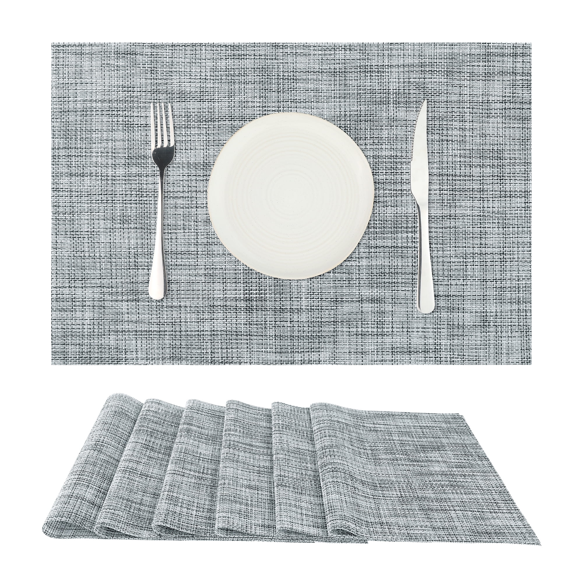 Unique Bargains Durable Placemats for Dining Table, Resistant Kitchen Place Mats Set of 6 Grey White 18" x 12"