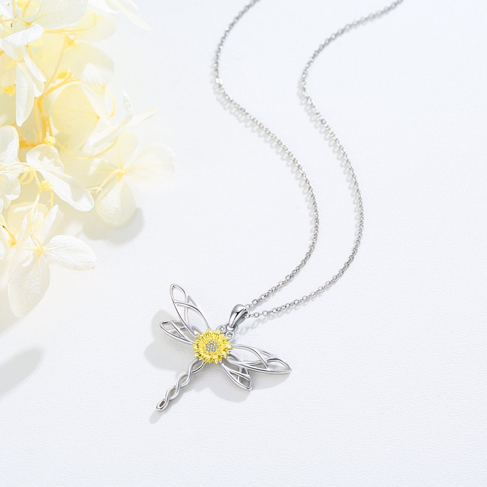 Coachuhhar Dragonfly Necklace 925 Sterling Silver Dragonfly Necklace Sunflower Necklace You are My Sunshine Pendant Necklace Sunflower Jewelry Gifts for Women