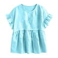 thumbnail image 5 of Dolkfu Blue Summer Tops for Women Short Sleeve Retro Crew Neck Pull-on Blouses & Tops Solid Modern Casual Sky Blue,L, 5 of 6