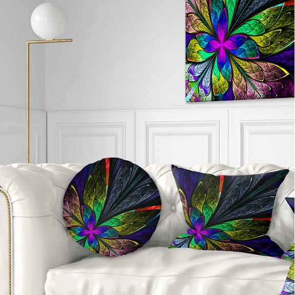 Designart Multi Color Fractal Flower Pattern - Floral Throw Pillow - 12x20