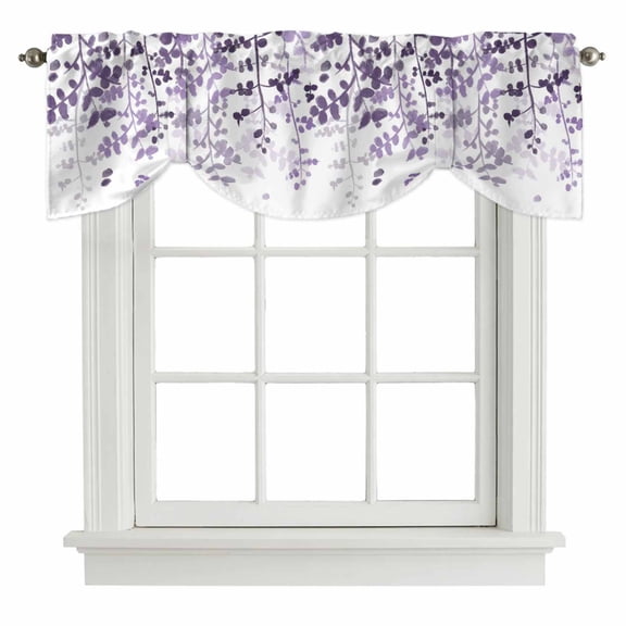 Tie Up Valances for Windows, Purple Leaves Adjustable Valance Curtains Window Treatment for Living Room/Bedroom Windows, Summer Botanical Rod Pocket Kitchen Curtains & Drapes 42x18 Inch