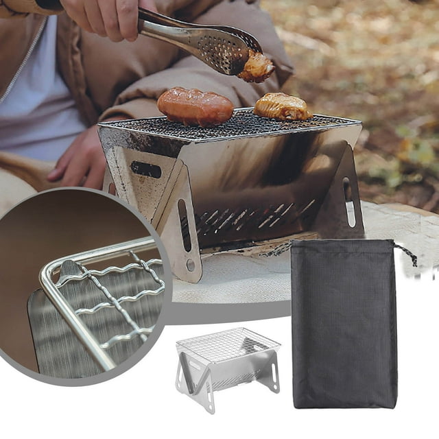 Ganfancp Parrilla de Carbón Portátil de Acero Inoxidable - Parrilla de Viaje Plegable y Ligera para El Jardín Al Aire Libre Camping Picnic Ofertas Del Día Sólo En Línea 1X Parrilla 1X Bolsa