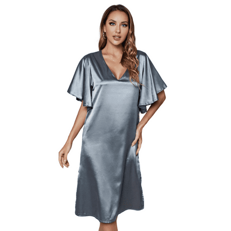 

FEREMO Women s Satin Nightgown V-Neck Sleepshirt Silk Sleepwear Sleepdress