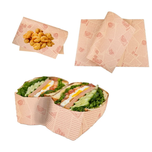 JingChun 50Pcs Parchment Paper Sheets Sandwich Wrapping Paper，Greaseproof Wrap Paper Food Basket Liners for Outdoor Picnic, Churches, Home Party, Restaurants