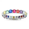 thumbnail image 1 of Multicolor Prong Set Cubic Zirconia Eternity Ring Sterling Silver Size 10, 1 of 3