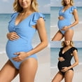 thumbnail image 2 of Gyexs Ruffle Ribbed Maternity Swimsuit One Piece High Waisted Pregnancy Bathing Suits Push Up Swimwear #02 Sky Blue, Size XL, 2 of 6