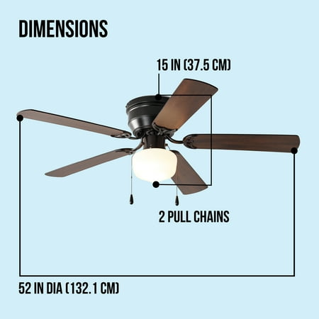 Mainstays 52 inch Hugger Indoor Ceiling Fan with Light Kit, Black, 5 Blades,, Reverse Airflow