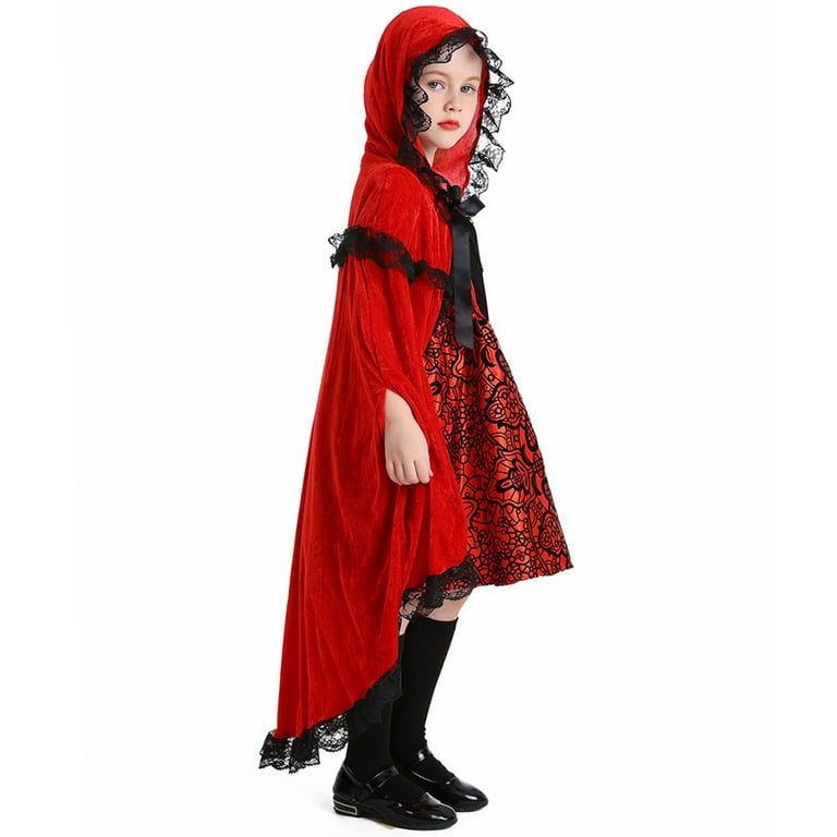 Kids Girls Red Dress Stage Story Performance 2Pieces Dress Cape Children s Clothes Set 4t Dresses for Girls Long Sleeve Light Girl Dress Lass Dress 18m Girl Dress Girl Christmas Dress Dress Size