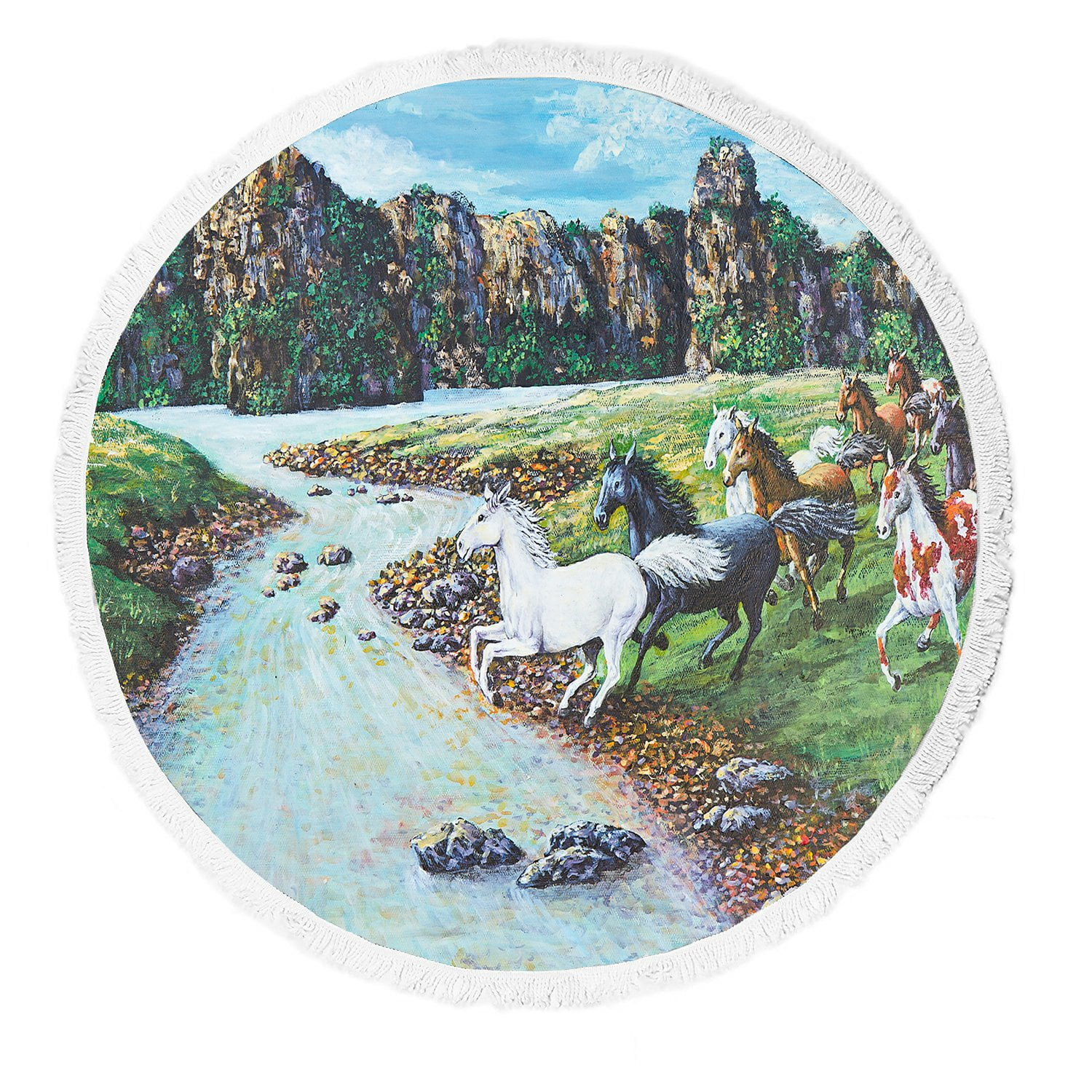 GCKG Oil Painting Landscape Beach Towel, Animal Horses Crossing the