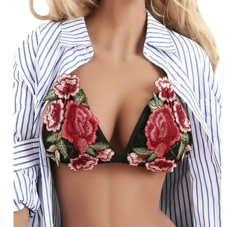 

Ykohkofe New Women Sexy Lingerie Embroidered Applique Push Up Top Bra Bodysuit Underwear