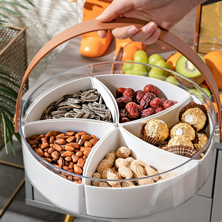 1Pcs Divided Serving Tray with Lid and Handle Snackle Box Charcuterie Container Portable Snack Platters Organizer for Candy, Fruits, Nuts, Snacks, for