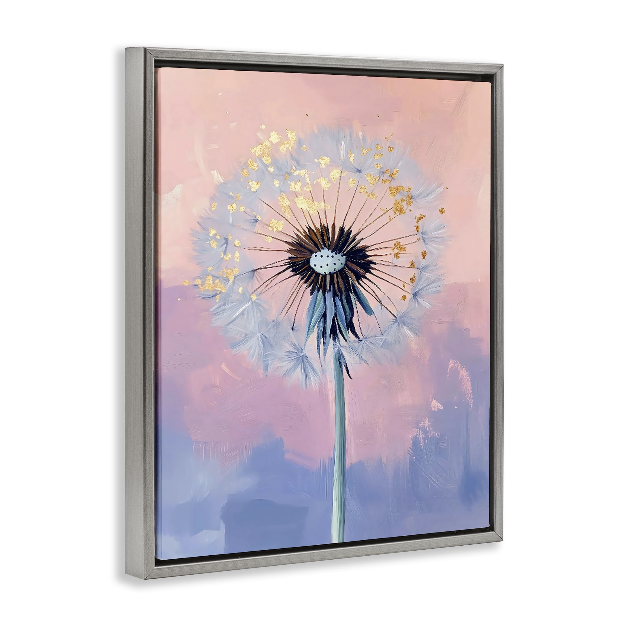 Stupell Industries Pastel Dandelion with Gold Seeds Gray Framed Floater Canvas Wall Art, design by The Prints Vibe
