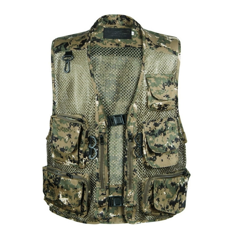 Wrcnote Men Sleeveless Camouflage Print Outdoor Vest Fishing Removable  Cargo Jacket With Multiple Pockets Utility Vests Green 3XL 