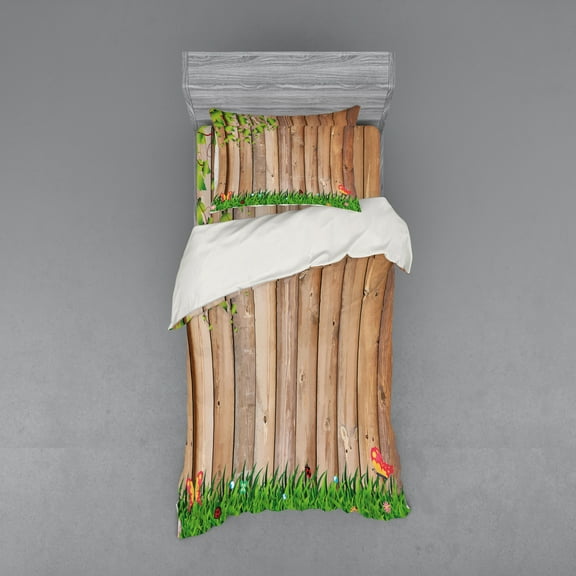 Ambesonne Scenery Bedding Set 3 Pcs, Spring Season Ladybug, Twin, Multicolor