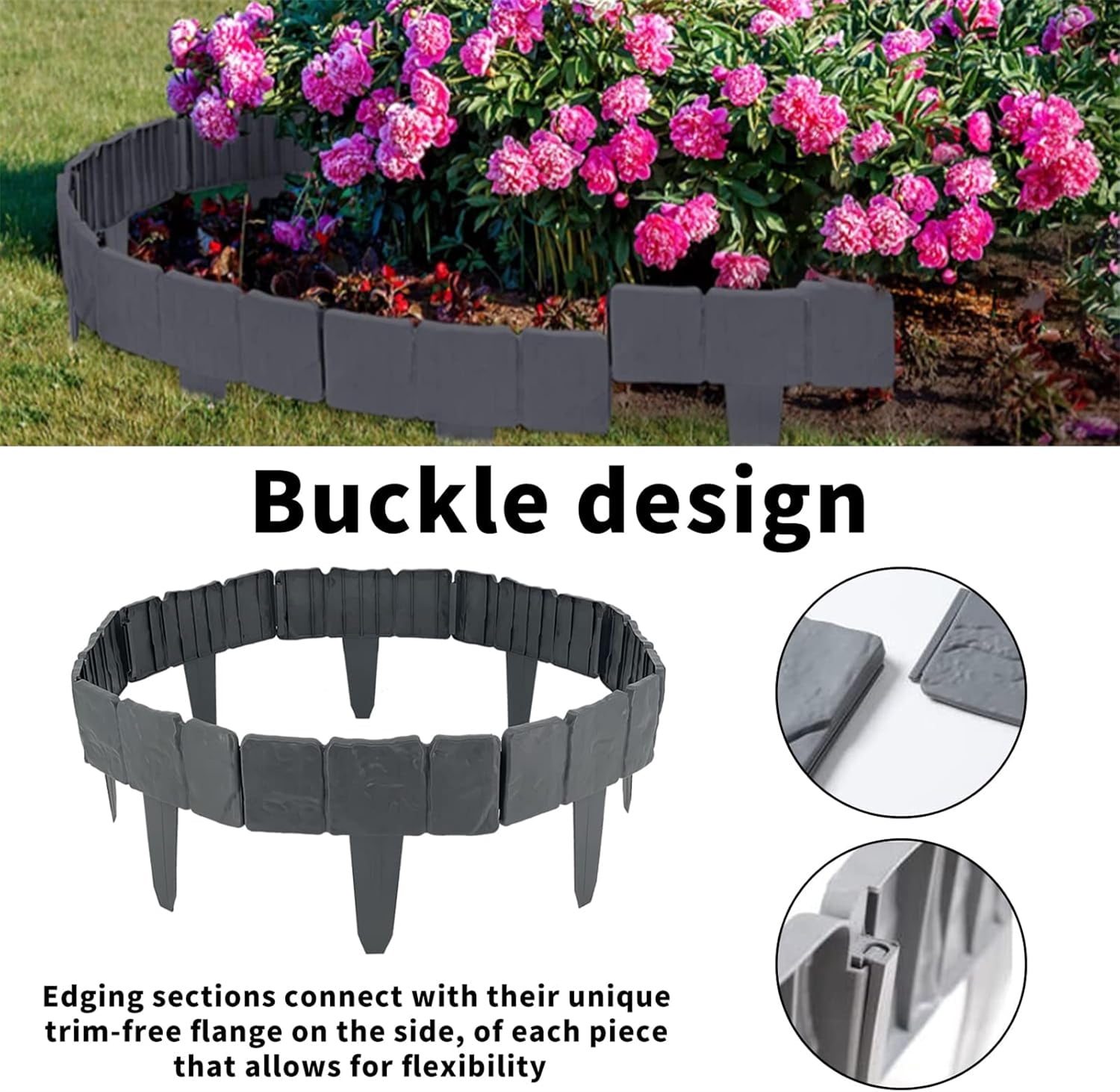Topboutique Garden Edging Border,10 Pcs Stone-Look Garden Edging Kit,Landscape Edging,Plastic Interlocking Landscape Borders,Imitation Stone Fence for Outdoor Yard Landscaping,Grey