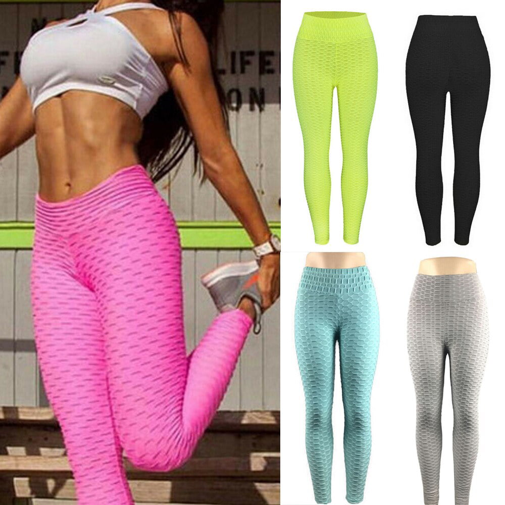 Women Anti Cellulite Leggings Yoga Pants Ruched Push Up Sports Scrunch Trousers 