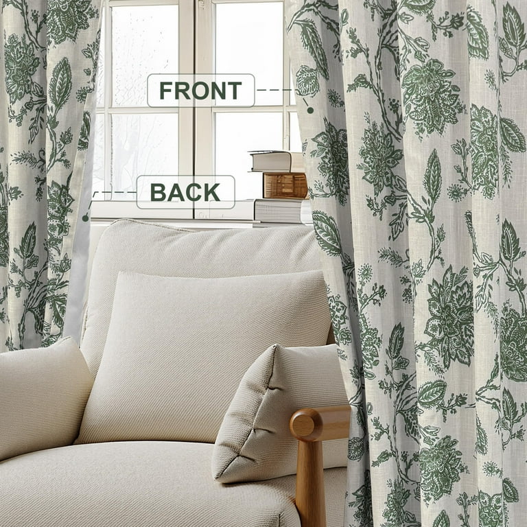 DriftAway Linen Floral Paisley Loden Green Blackout Curtains for