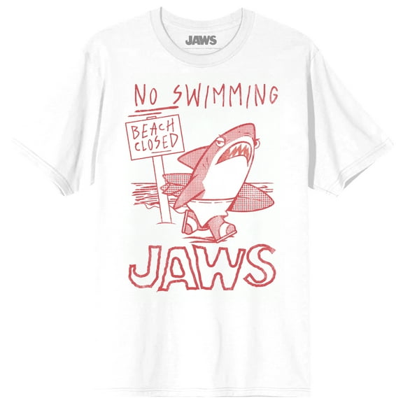Jaws Franchise Beach Closed No Swimming No Surfing on White Adult Crew Neck Short Sleeve T-shirt - 5XL
