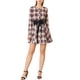 thumbnail image 2 of Vestido de camisa A-line con cinturón de manga larga y estampado de cuadros para mujeres Inspire Chic M Burdeos, 2 of 7