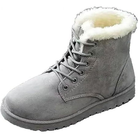 

XWQYRG Women s Cotton Warm Fur Snow Winter Lace Up Flat Cute Plus Size Comfortable Ankle Platform Boots
