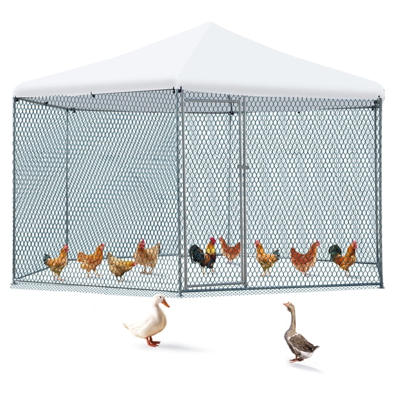 UBesGoo 13ft Hexagon Poultry Enclosure, Heavy Duty Metal Chicken Run with All-Weather Waterproof Cover