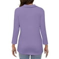 thumbnail image 7 of VDJ Women's V Neck 3/4 Sleeve T Shirt Solid Color Casual Basic Tops Purple Half Zipped Autumn Tees Size 3XL, 7 of 7