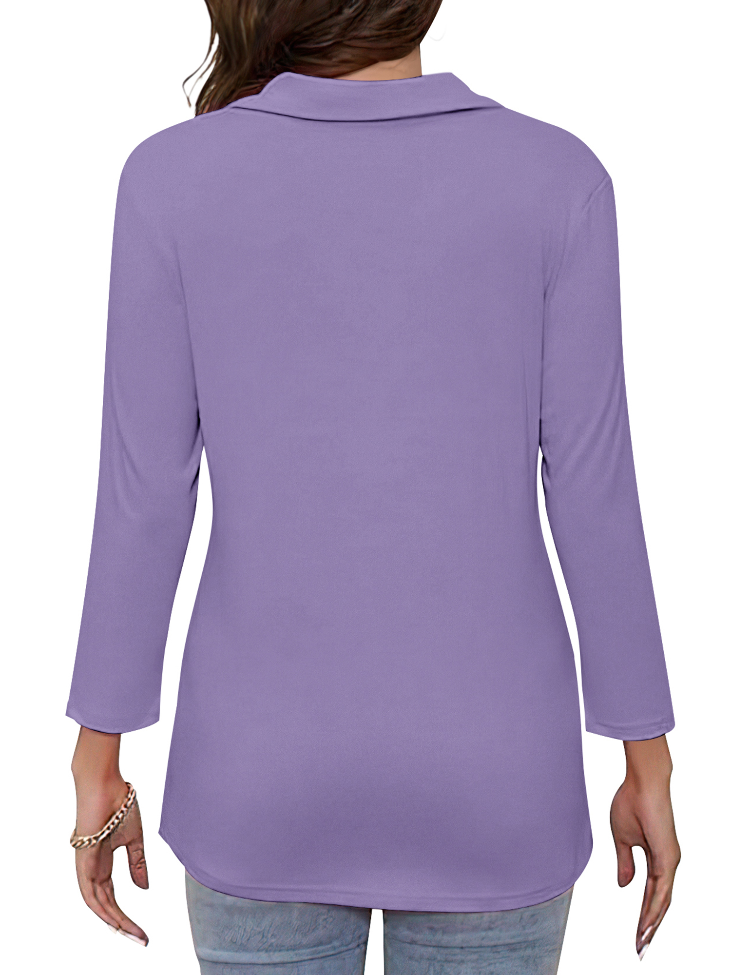 VDJ Women's Half-Zip V-Neck 3/4 Sleeve Top, Purple photo 7