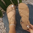 thumbnail image 4 of Women's Strappy Flat Sandals Dressy Solid Color Open Toe Ankle Strap Summer Beach Vacation Shoes Women's Criss Cross Strappy Sandals, 4 of 9