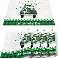St Paddy''s Leprechaun Placemats Set of 6 Cotton Linen Place Mats Green Clover Dinner Mat Easy Clean Resistant Holiday Table Decor Machine Washable