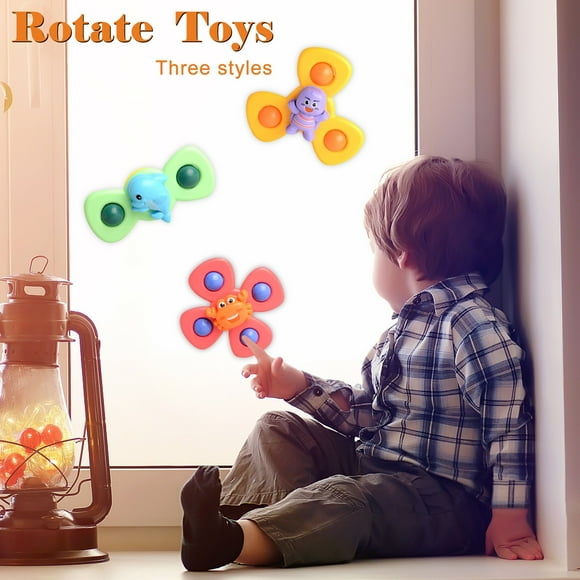 Qaailabf Suction Cup Rotating Baby Toys - Sensory Stimulation & Bath Time Fun - Food Grade Safe Silicone - Set of 3 - Unisex