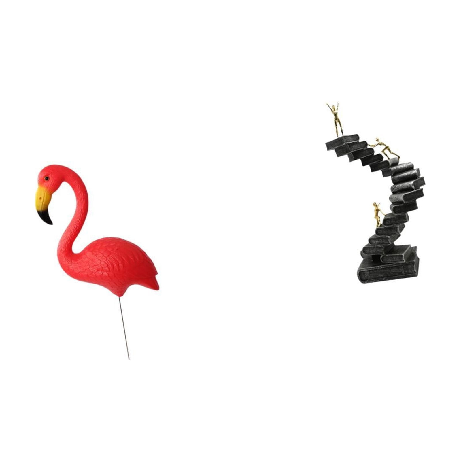 simhoa Flamingo Fairy Garden Sculpture and Abstract Thinker Ladder Statue Resin Figurine for Holiday Spring Yard Art Ornament Bookshelf Desktop Table Decorations