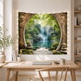 thumbnail image 5 of Centered Waterfall in an Ornate Moon Gate, Peaceful Fantasy for Meditation Enthusiasts, Bamboo Forest Decor, Housewarming Gift, Tapestry Wall Hanging for Studio and Bedroom, 5 of 7