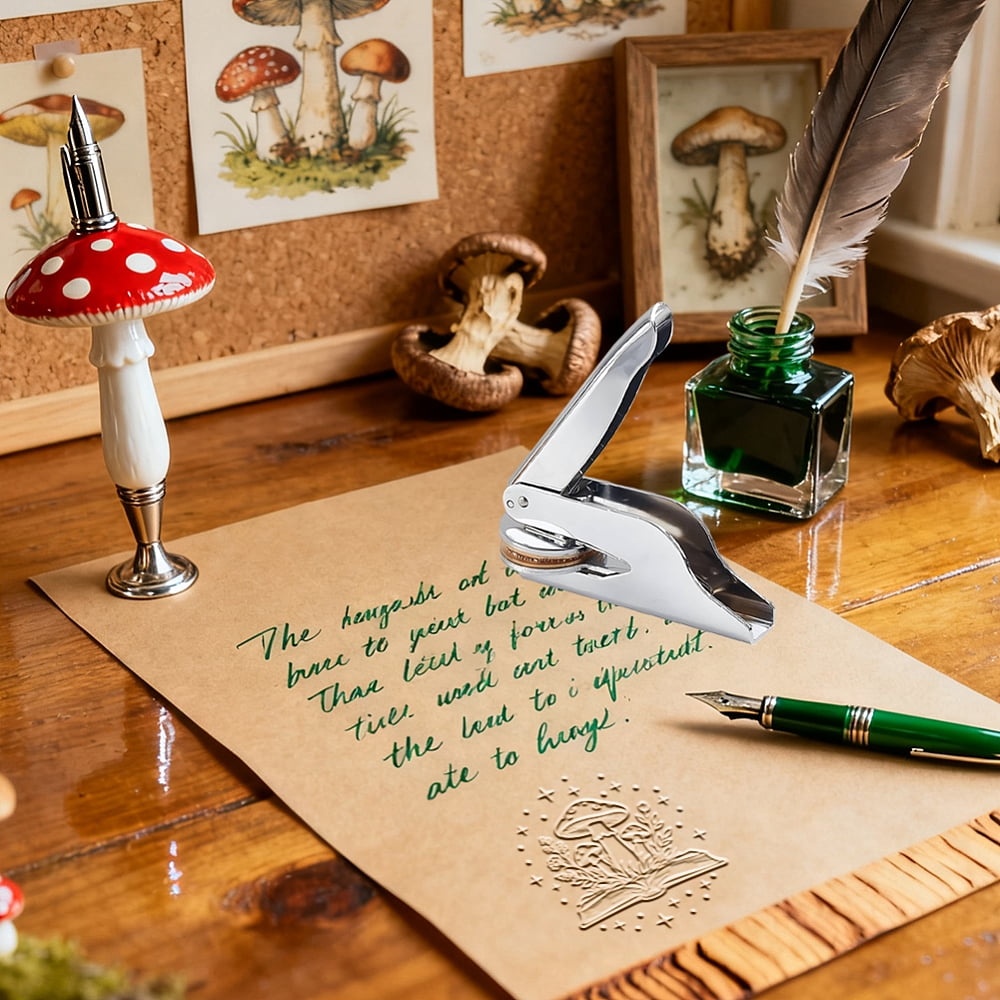 Book Embosser Personalized Mushrooms and Books Pattern Book Stamp Durable Library Stamp with Handle Set DIY