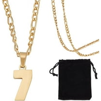 1 Box 1Pc Number Necklace 304 Stainless Steel Chain Sports Necklaces with Velvet Pouches for Women Men (Number 7)
