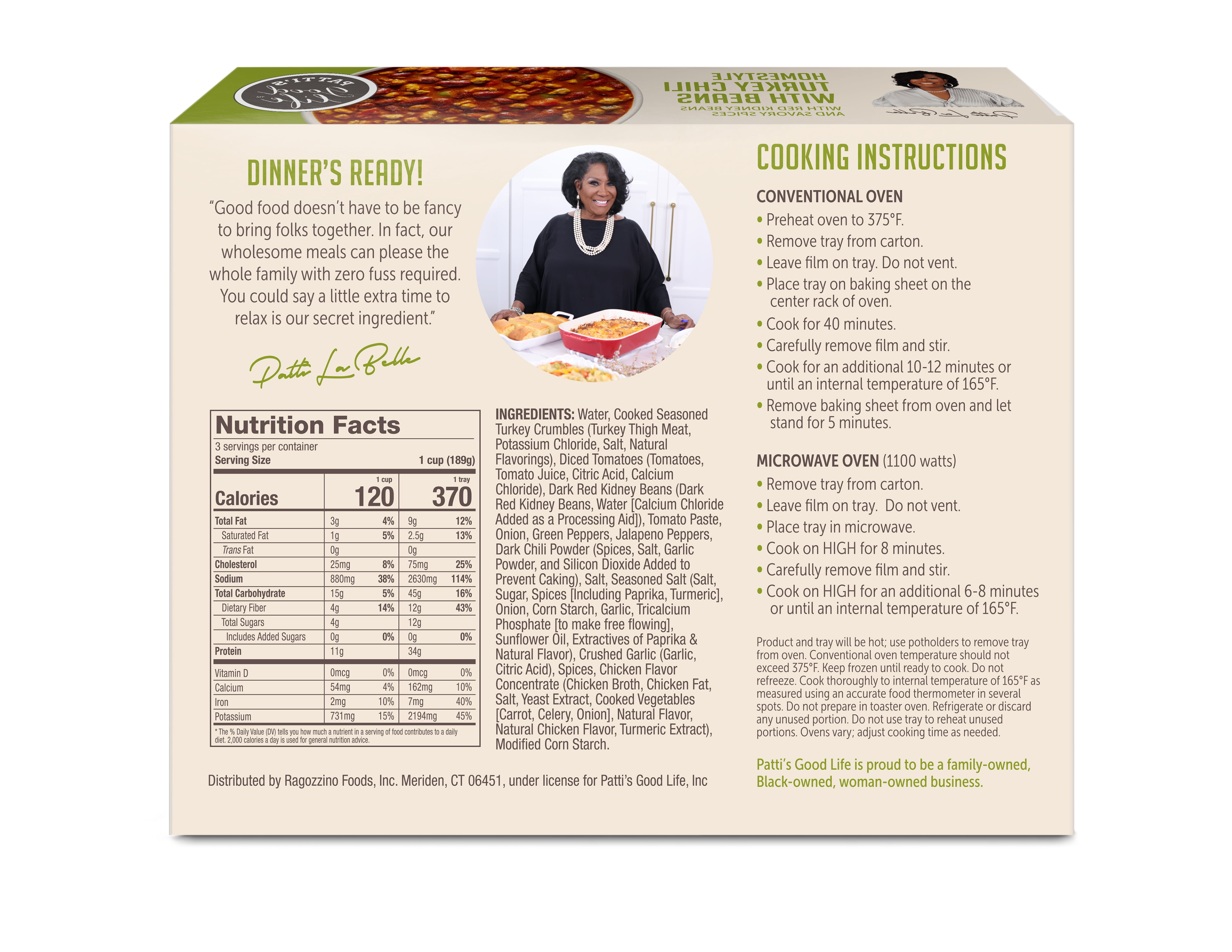 Patti LaBelle Homestyle Turkey Chili with Beans - 20 oz - Frozen Meal
