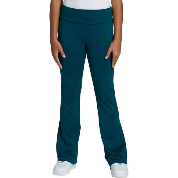 DSG Girls' Momentum Foldover Waist Flare Leggings, Small, Dark Teal Ocean Green