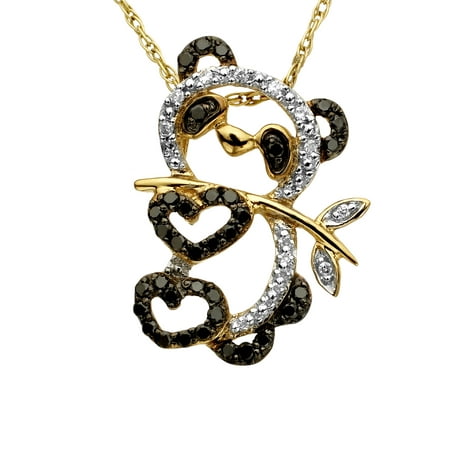 1/5 ct Black & White Diamond Panda Bear Pendant Necklace in 14kt Gold